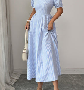Puff Sleeve Striped Casual Dress