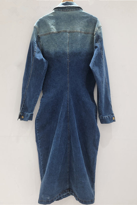 Embellished Button-Up Denim Dress