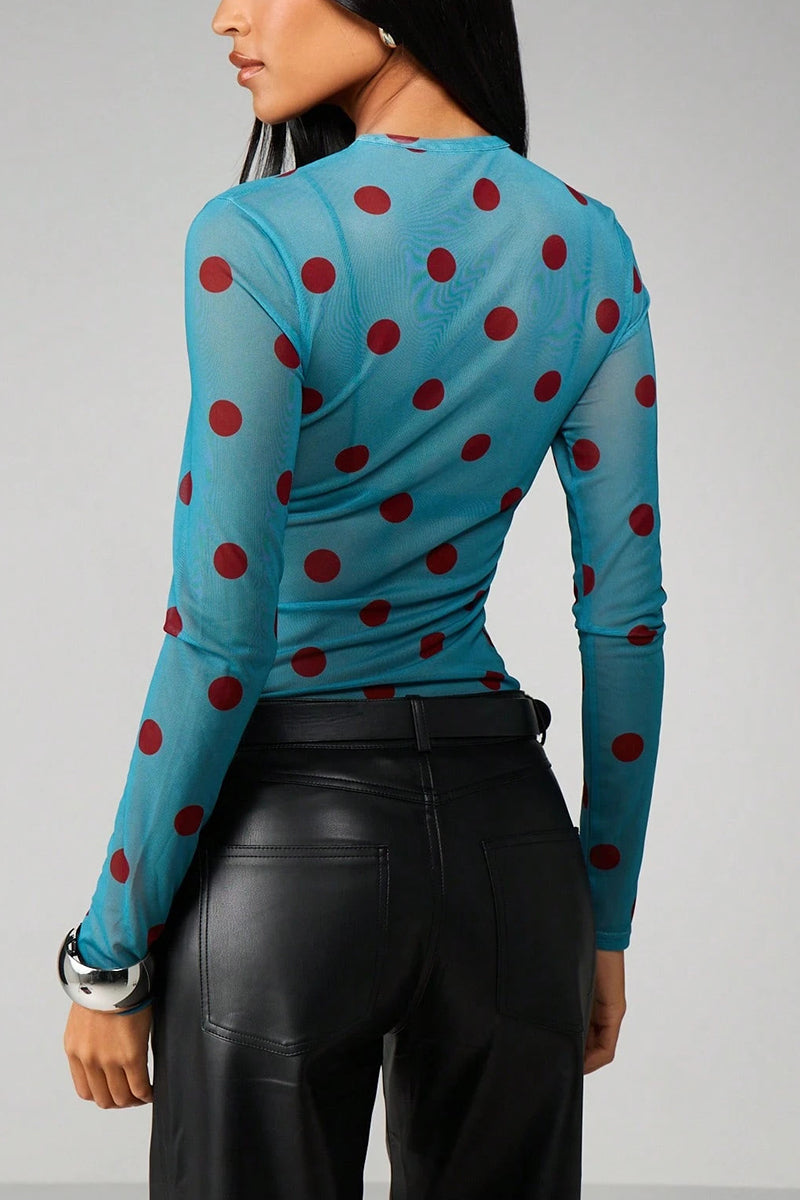 Polka Dot Sheer Long Sleeve Top