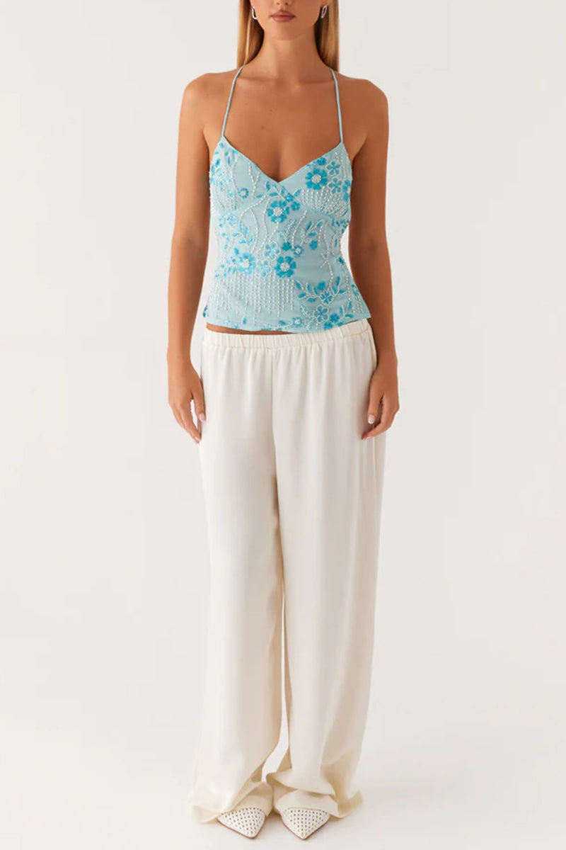 Floral Sequin Strappy Cami Top