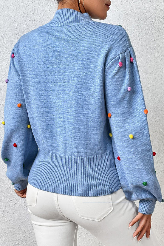 Playful Embellished Balloon Sleeve Sweater