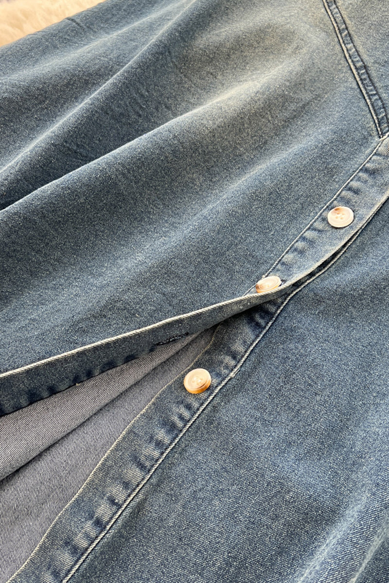 Button-Up Denim Maxi Dress