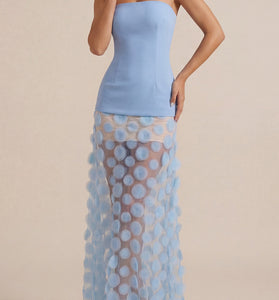 Strapless Sheer Polka Dot Evening Gown