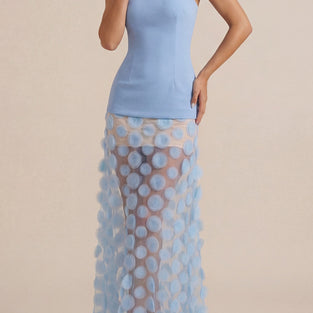 Strapless Sheer Polka Dot Evening Gown