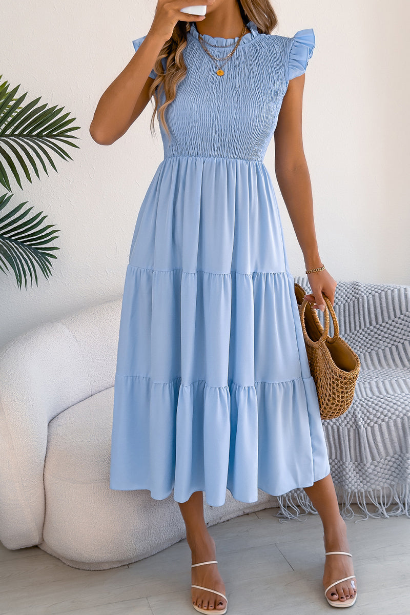 Ruffle Sleeve Smocked Midi Dress