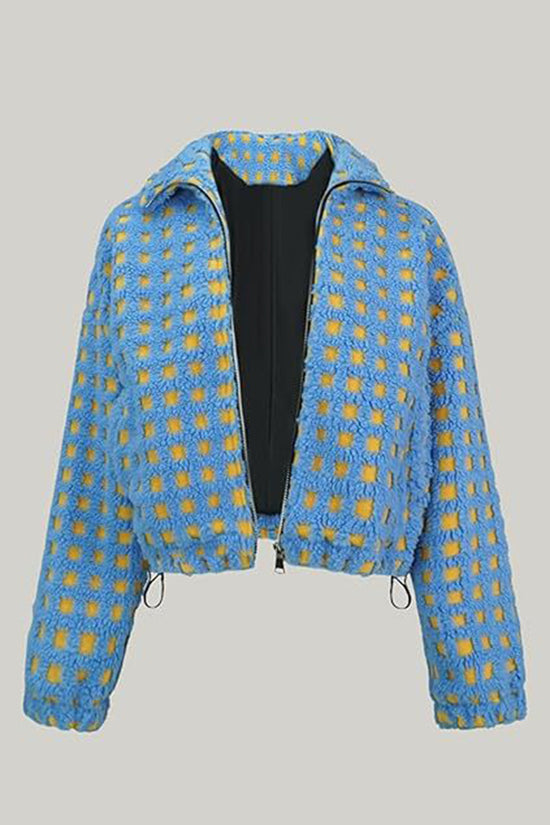 Checkered Zip-Up Casual Coat