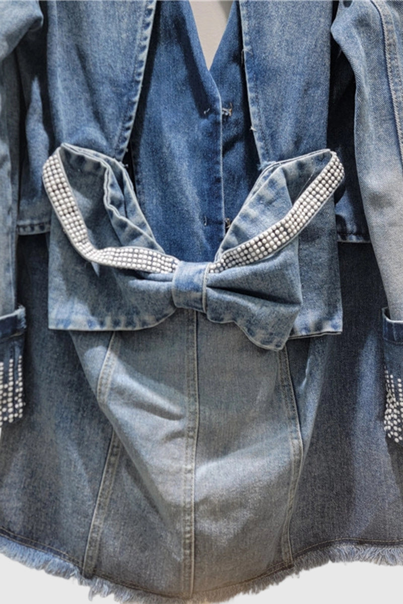 Pearl Studded Button Denim Jacket