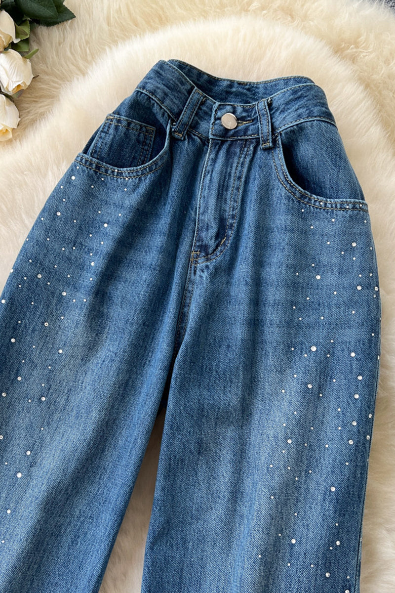 Sparkling Embellished Straight Denim Jeans