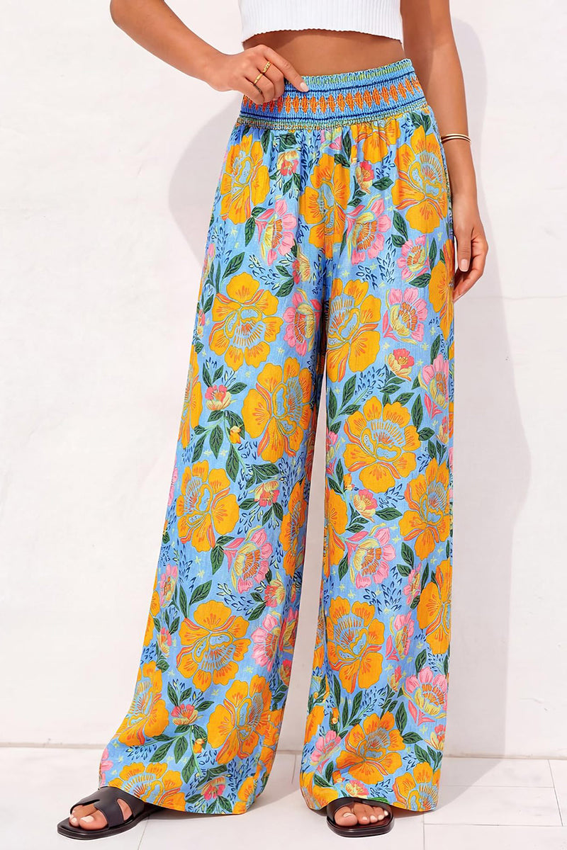 Floral Wide-Leg Casual Pants