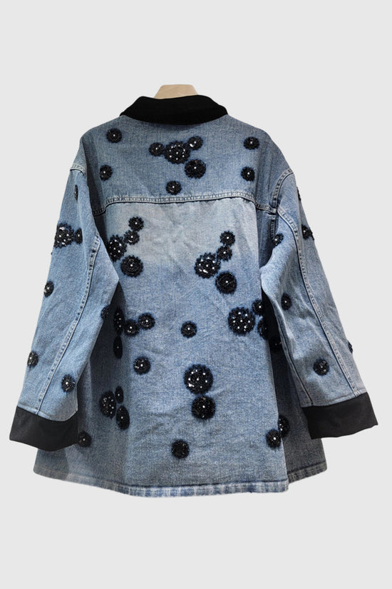 Embellished Denim Jacket with Floral Accents