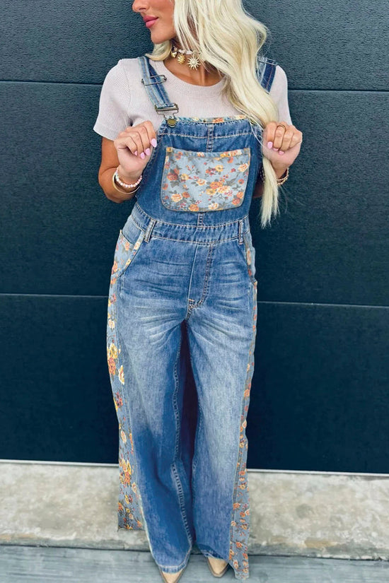 Floral Patchwork Wide Leg Overalls