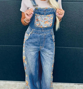 Floral Patchwork Wide Leg Overalls