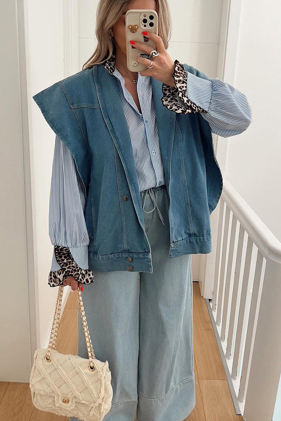 Striped Button-Up Shirt with Contrast Cuffs