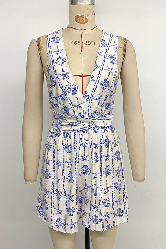 Starfish Shell Print Sleeveless Romper