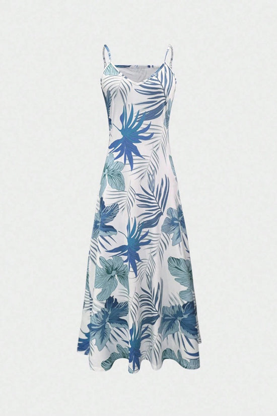 Tropical Print Sleeveless Casual Maxi Dress