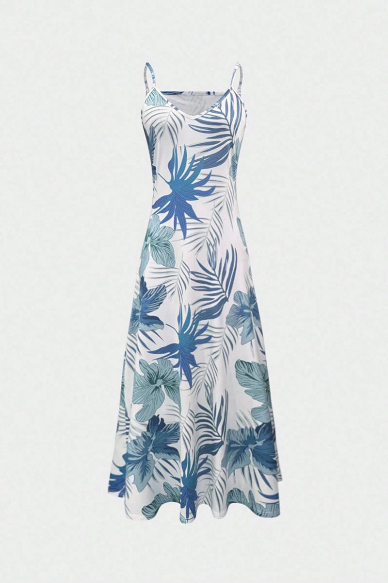 Tropical Print Sleeveless Casual Maxi Dress