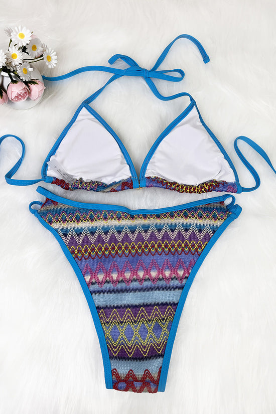 Geometric Print Strappy Bikini Set