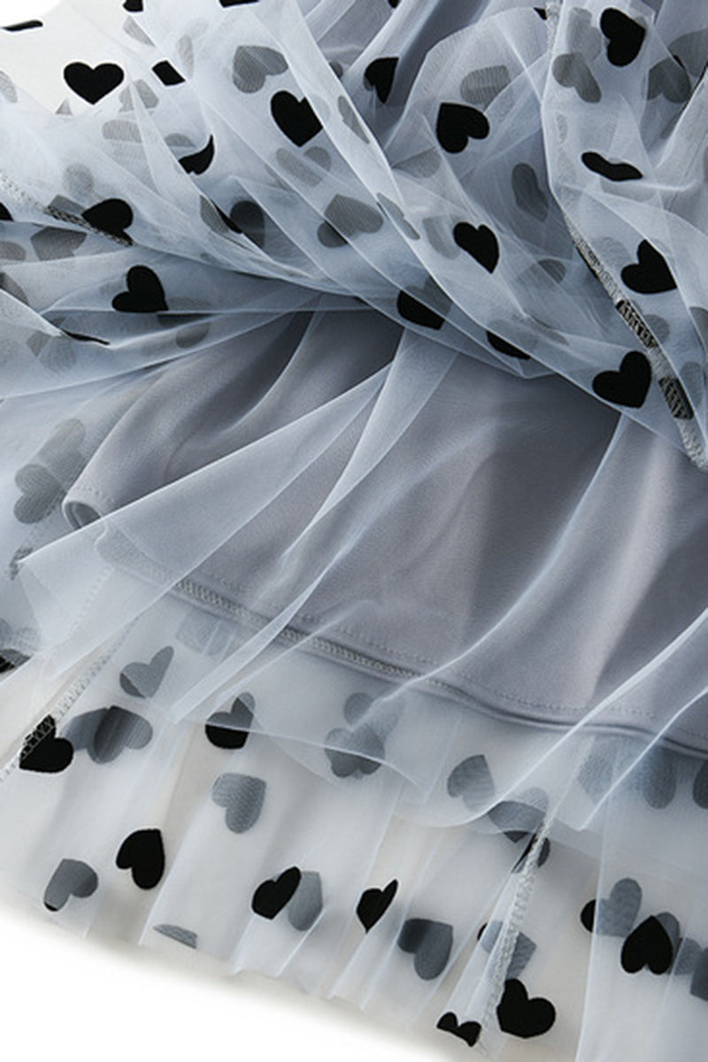 Heart Print Pleated Midi Skirt