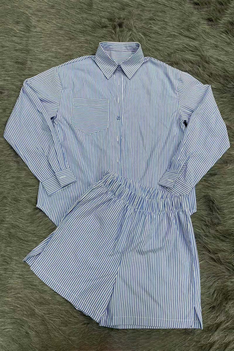 Striped Relaxed Shirt and Shorts Set