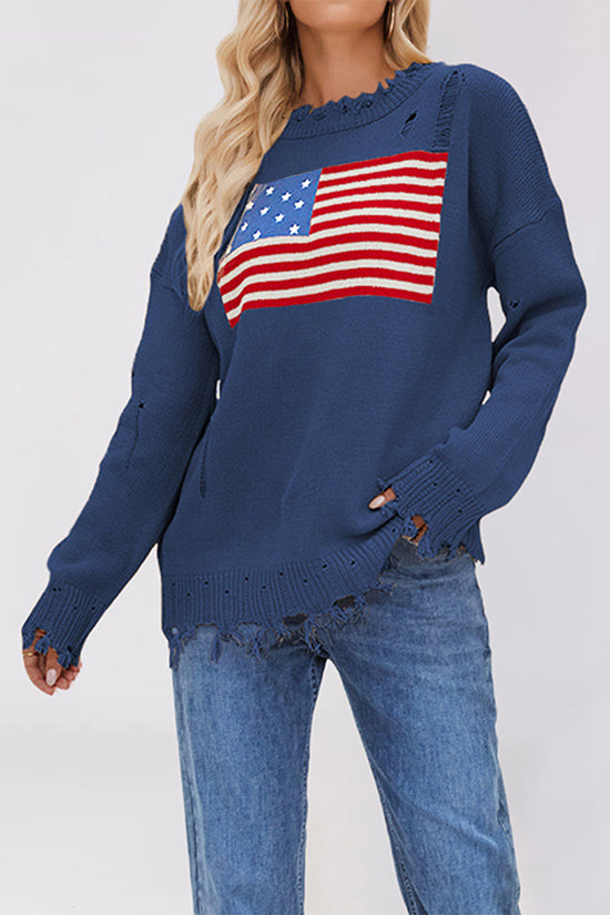 Distressed American Flag Sweater