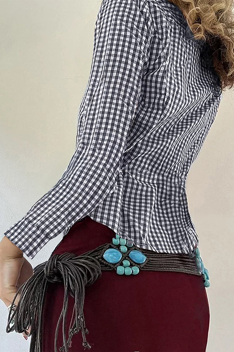 Checkered Button-Up Blouse