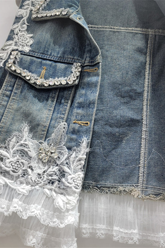 Embellished Lace Denim Vest