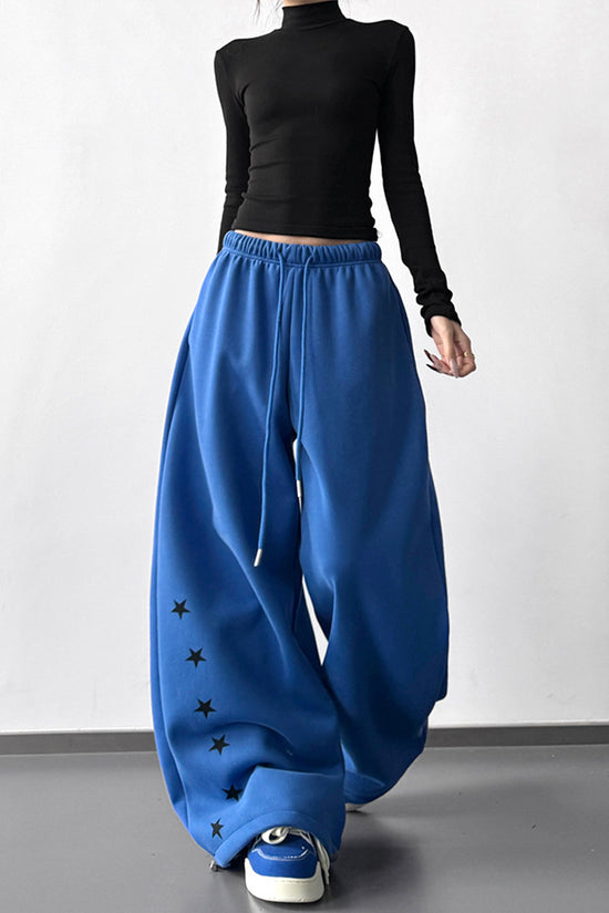 Star Embellished Wide-Leg Casual Pants