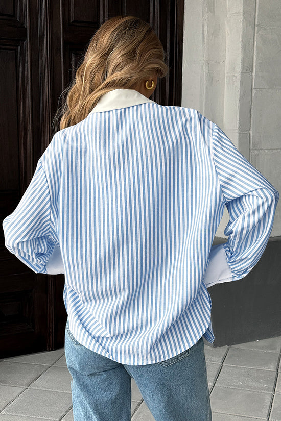 Striped Button-Up Casual Blouse