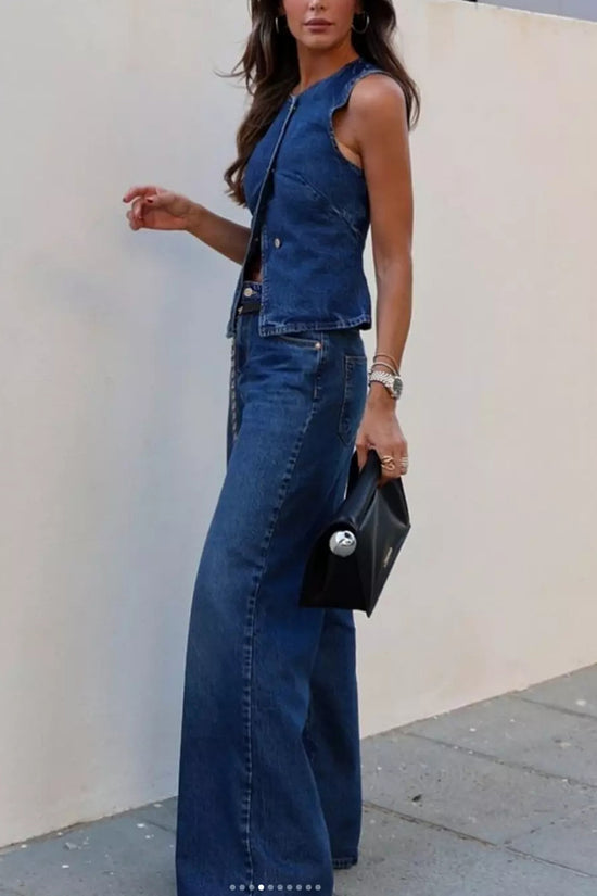 Stylish Denim Sleeveless Pants Set