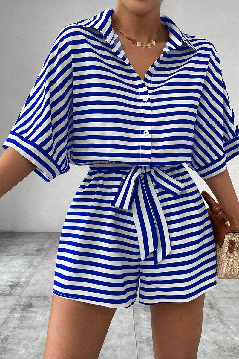 Striped Belted Romper