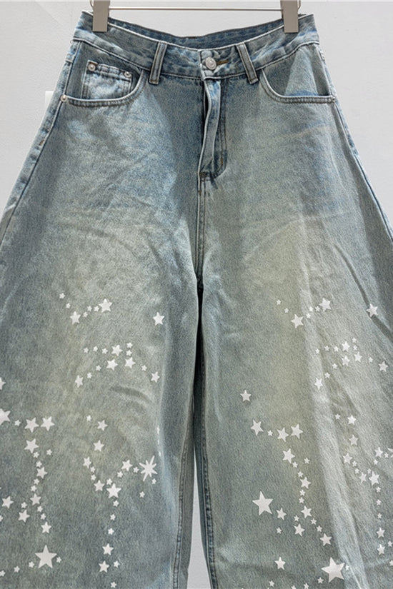 Star Print Barrel Jeans