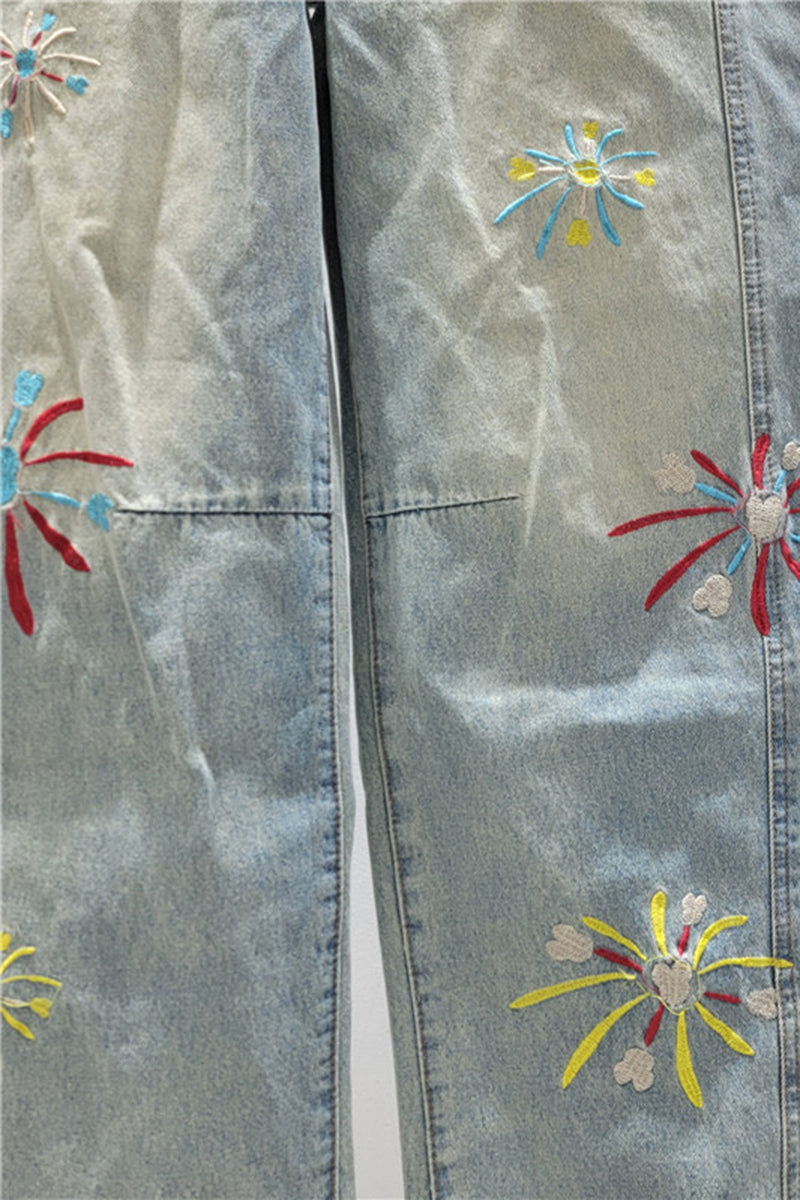 Floral Detail Barrel Jeans