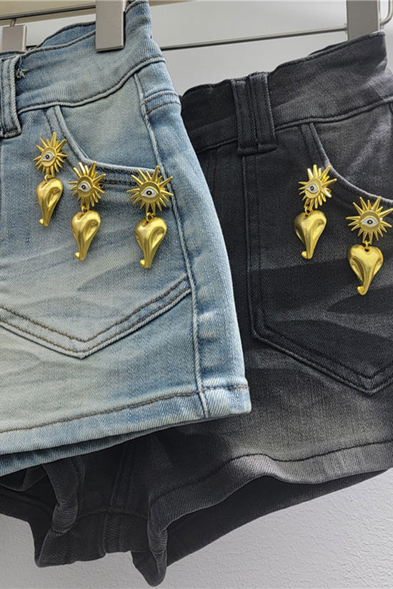 Embellished Low Waist Denim Shorts
