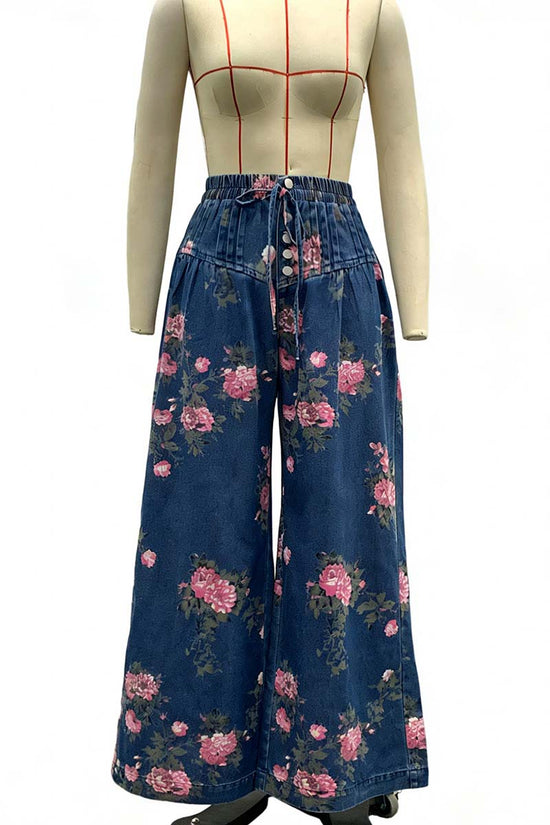 Floral Print Wide Leg Jeans