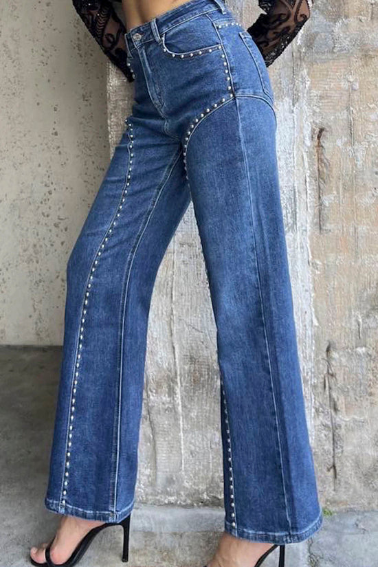 Studded Straight Fit Denim Jeans