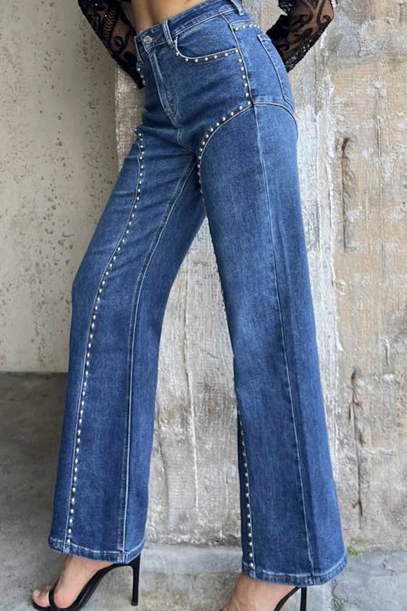Studded Straight Fit Denim Jeans