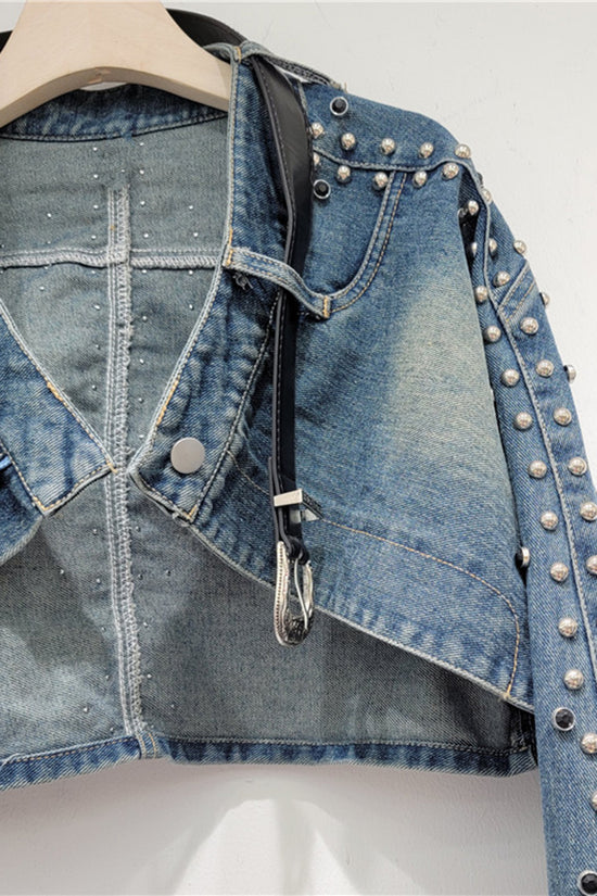 Studded Cropped Denim Jacket