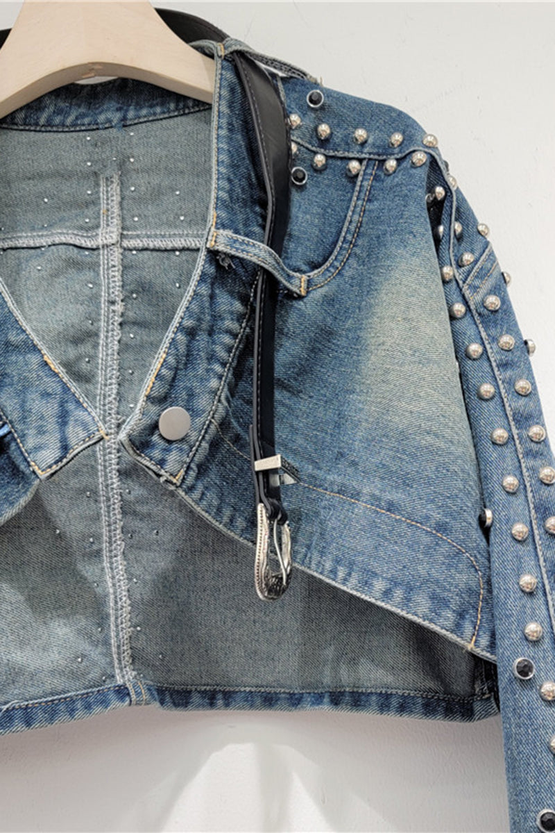 Studded Cropped Denim Jacket