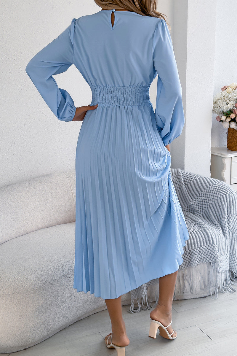 Pleated Long Sleeve Casual Dress