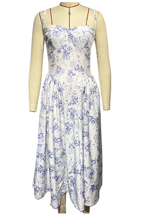 Elegant Floral Sleeveless Casual Midi Dress