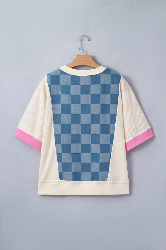 Checkered Patchwork Short Sleeve Top