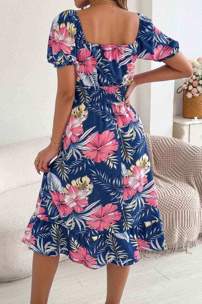 Off-Shoulder Floral Print Midi Dress