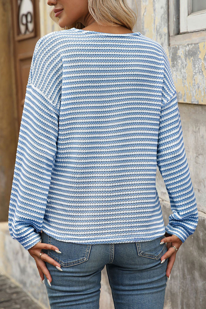 Striped V-Neck Long Sleeve T-Shirt