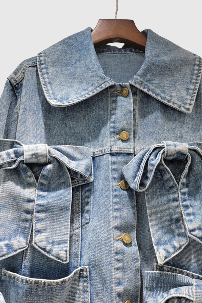 Trendy Bow Accented Denim Jacket
