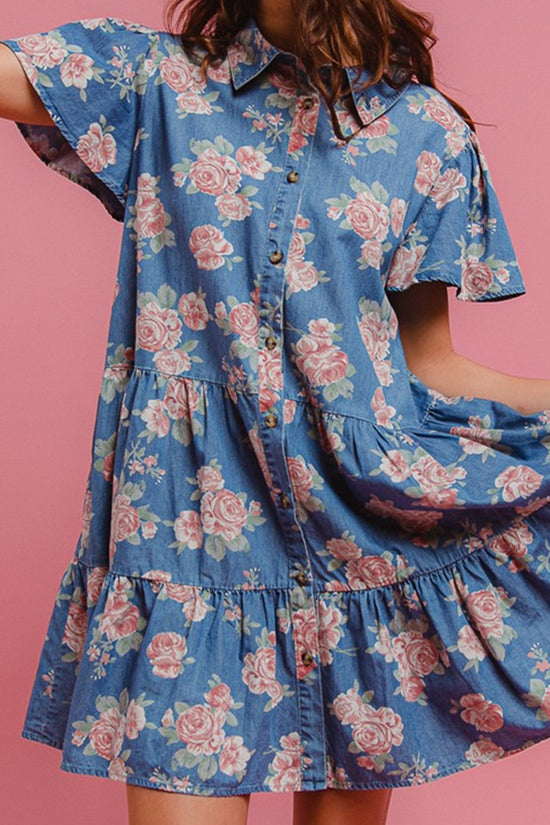 Floral Button-Up Denim Dress