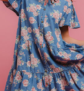 Floral Button-Up Denim Dress