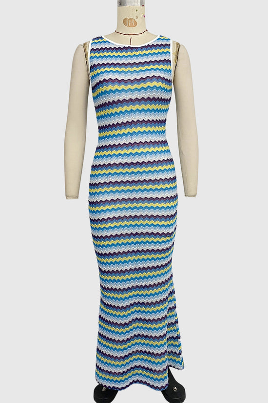 Wave Pattern Sleeveless Casual Dress