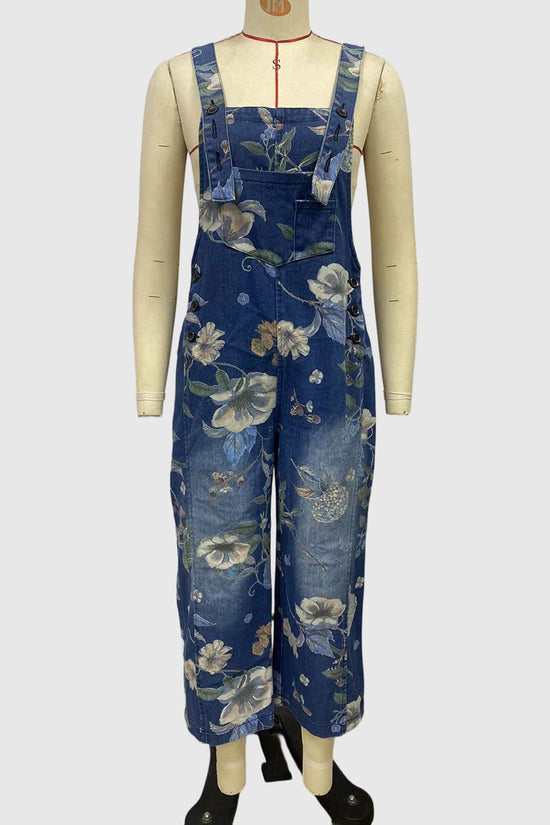 Floral Print Denim Jumpsuit