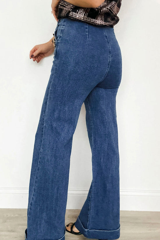 Button Detail Flare Jeans