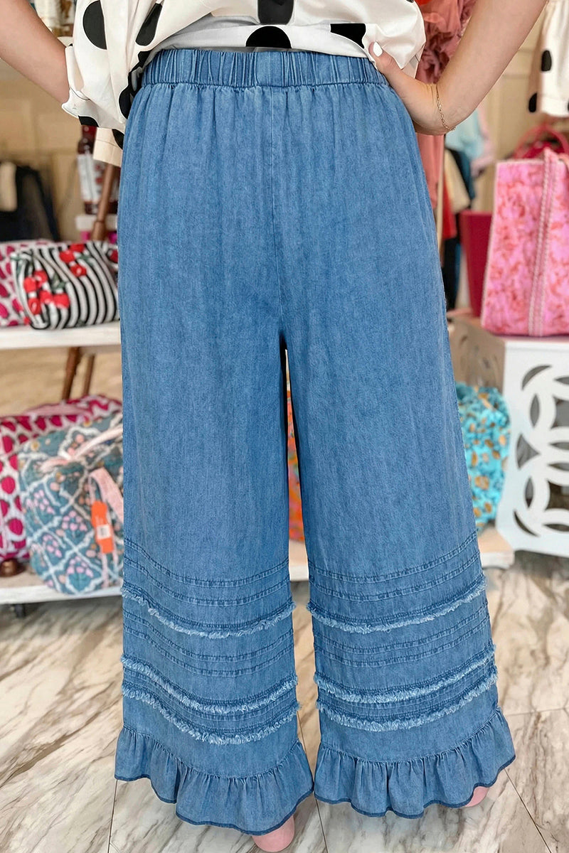 Ruffled Hem Wide Leg Pants